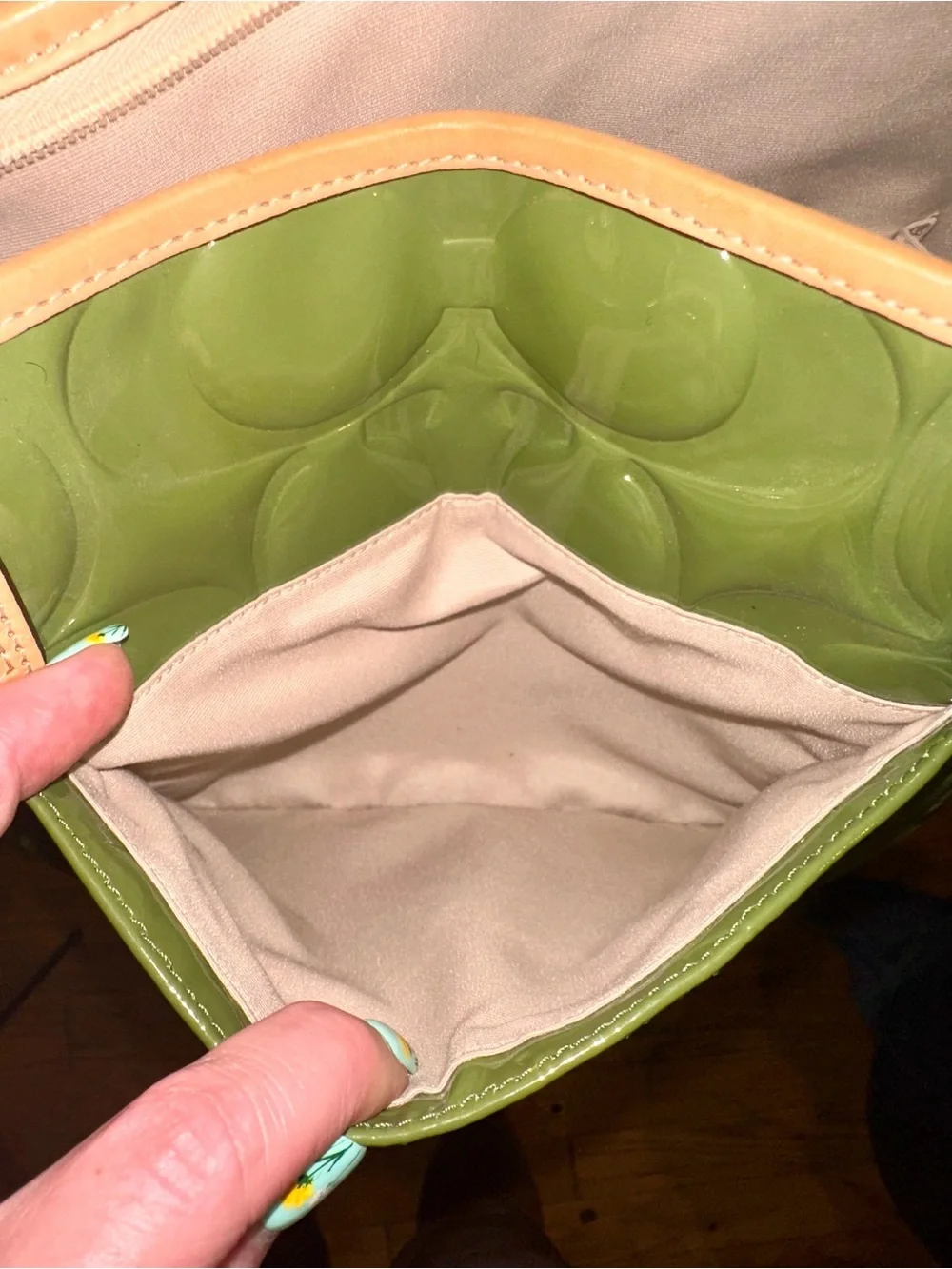 Coach Peyton Embossed Patent Leather Tote Bag F20028 Apple Green